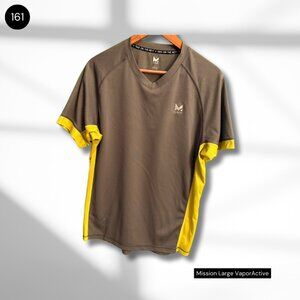 Mission VaporActive T-Shirt | Large | Brown & Yellow Athletic Top